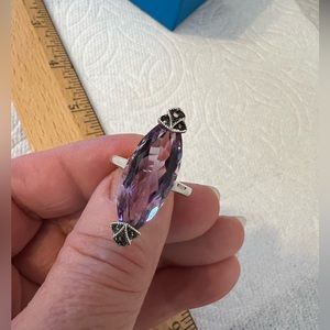 NEW. Sterling Silver 925 Cocktail Ring with natural large size Amethyst. Size 8.